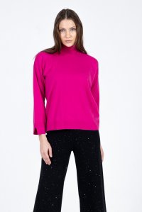 Viscose-blend cropped turtleneck sweater fucshia