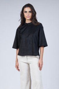 Faux suede short sleeved t-shirt black