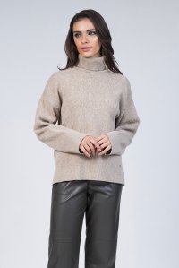 Wool turtleneck cropped sweater beige