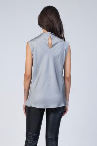 Satin cowl neck sleeveless top with knitted details grey