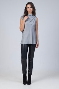 Satin cowl neck sleeveless top with knitted details grey