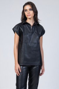 Faux leather zipped gillete black