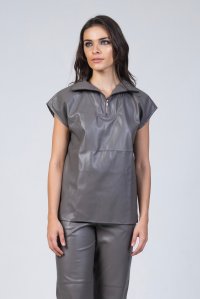 Faux leather zipped gillete taupe