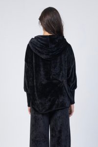 Velvet v neck hoodie with knitted details black