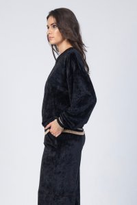 Velvet sweater with knitted details black