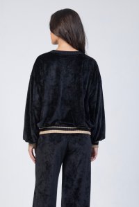 Velvet sweater with knitted details black