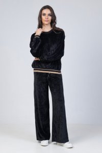 Velvet sweater with knitted details black