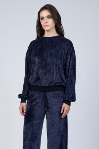 Velvet sweater with knitted details navy