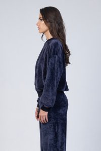 Velvet sweater with knitted details navy