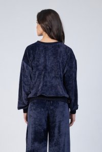 Velvet sweater with knitted details navy