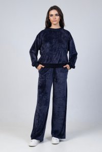 Velvet sweater with knitted details navy