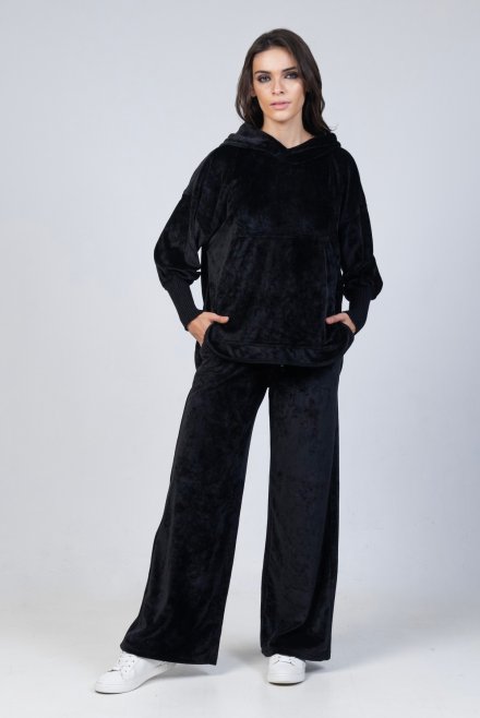 Velvet trackpants with knitted details black