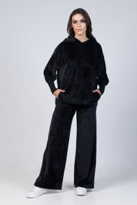 Velvet trackpants with knitted details black