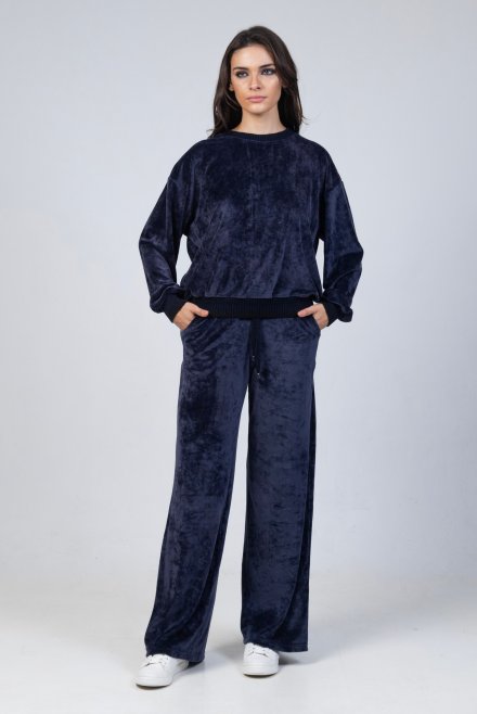 Velvet trackpants with knitted details navy