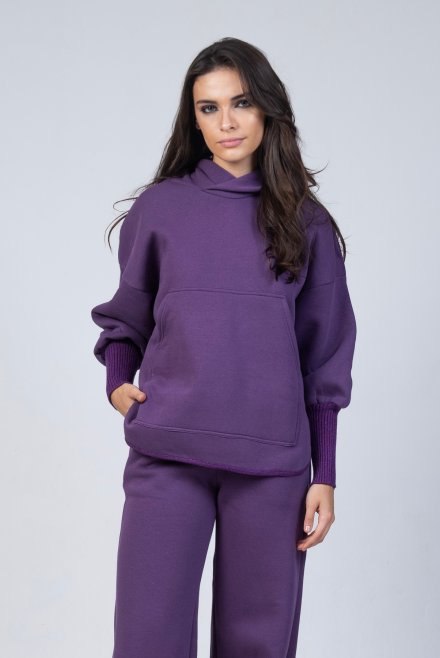 Cotton bland sweatshirt with knitted details violet