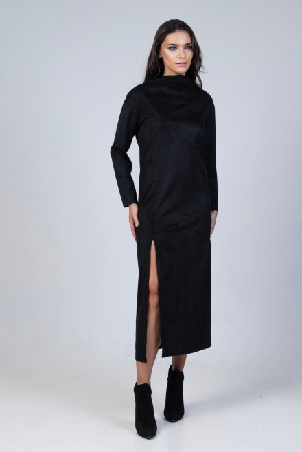 Faux suede long dress black