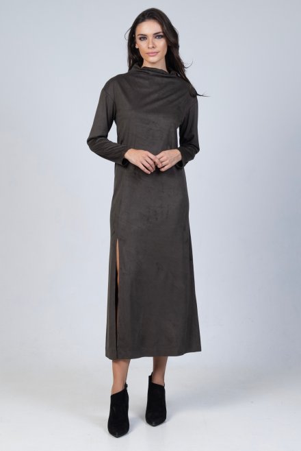 Faux suede long dress olive