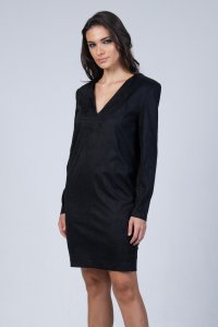 Faux suede dress with v neck black