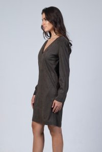 Faux suede dress with v neck olive