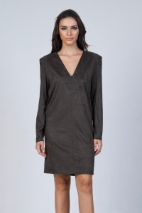 Faux suede dress with v neck olive