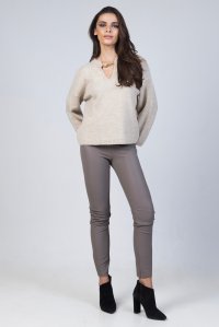 Faux leather mat effect leggings taupe