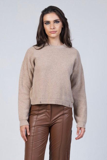 Wool cropped sweater beige