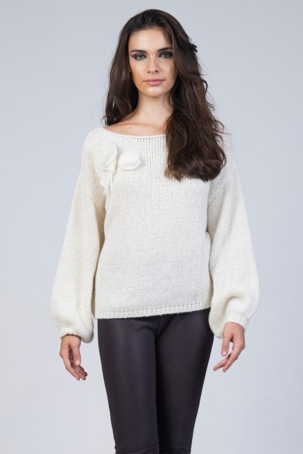 Mohair-blend embelished flowers sweater ivory