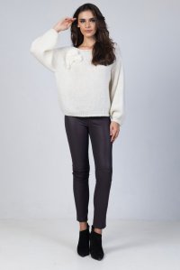 Mohair-blend embelished flowers sweater ivory