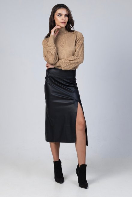 Faux leather midi skirt black