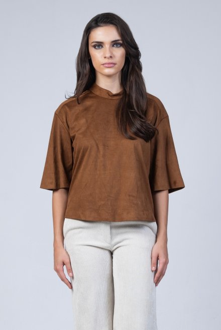 Faux suede short sleeved t-shirt brown