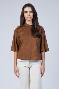 Faux suede short sleeved t-shirt brown