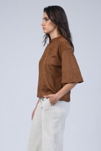 Faux suede short sleeved t-shirt brown