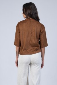 Faux suede short sleeved t-shirt brown