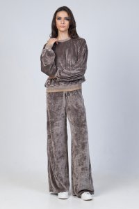 Velvet trackpants with knitted details taupe