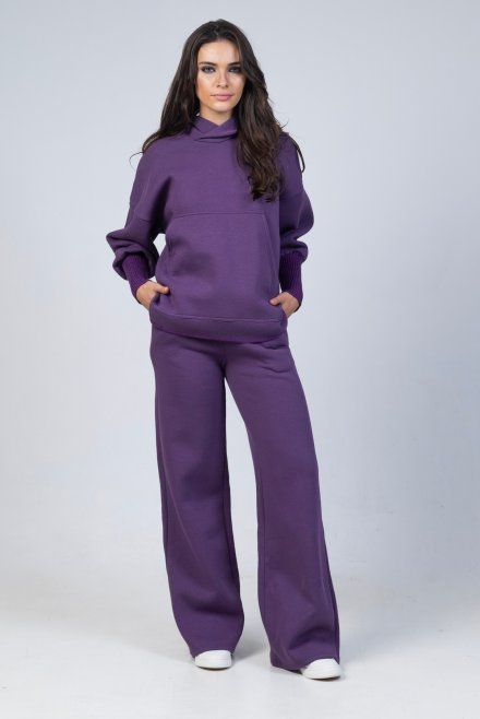 Cotton blend sweatpants with knitted details violet