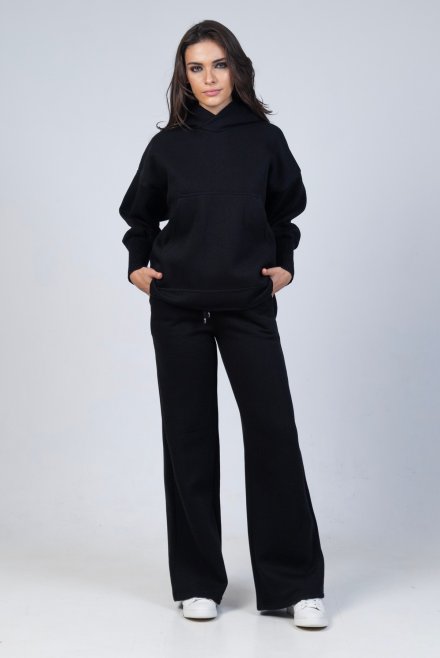 Cotton blend sweatpants with knitted details black