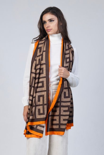 Scarf with geometric pattern brown-orange