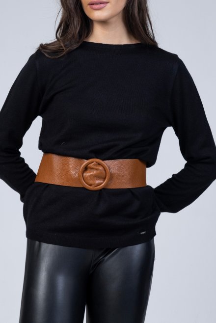 Rounded boucle leather belt camel