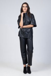 Faux leather jogger pants black