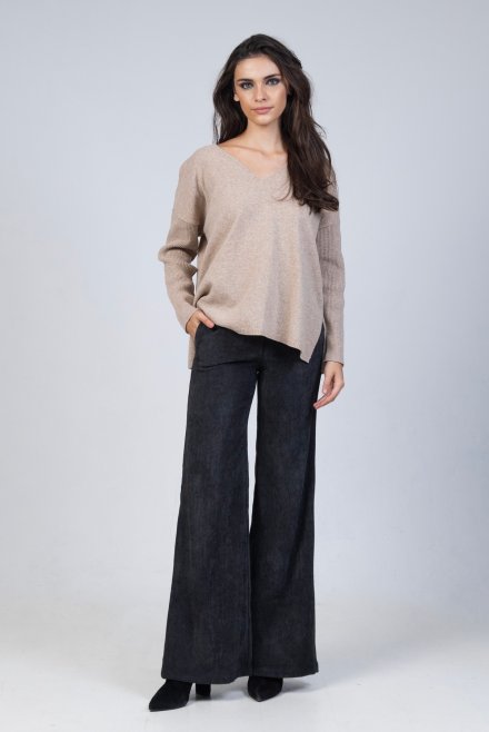 Corduroy high waist flare trousers anthracite