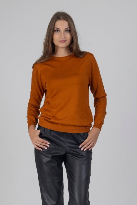 Wool blend basic sweater burnt orange