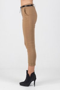 Classic belted pants,very strechwith romantic front poskets tan