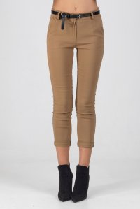 Classic belted pants,very strechwith romantic front poskets tan