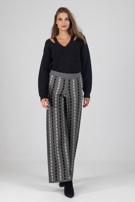 Knitted pants with lurex medium grey-black -silver grey