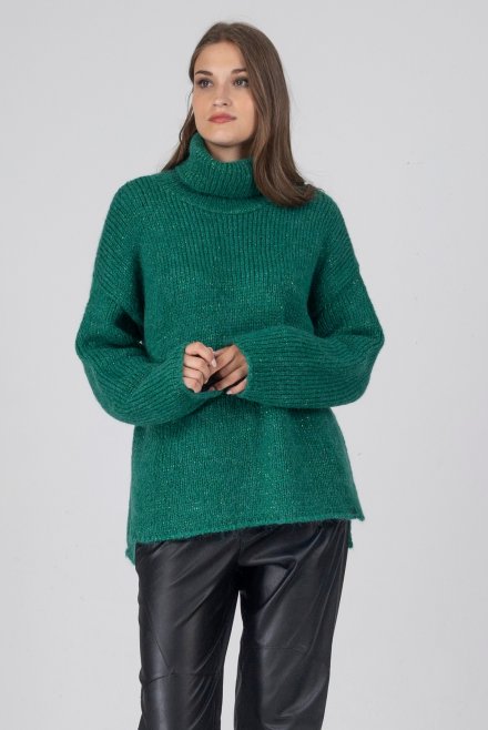 Mohair-lurex blend oversized turtleneck green