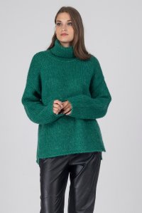 Mohair-lurex blend oversized turtleneck green