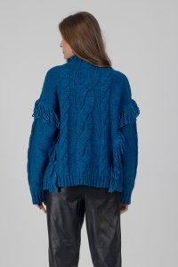 Chunky knit fringed sweater petrol