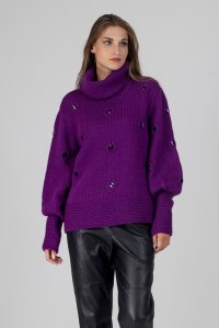 Embellished sweater with crystals violet