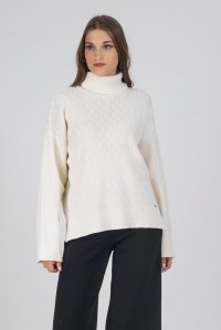 Wool turtleneck cropped sweater ivory