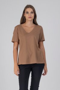 v-neck short sleeve camel